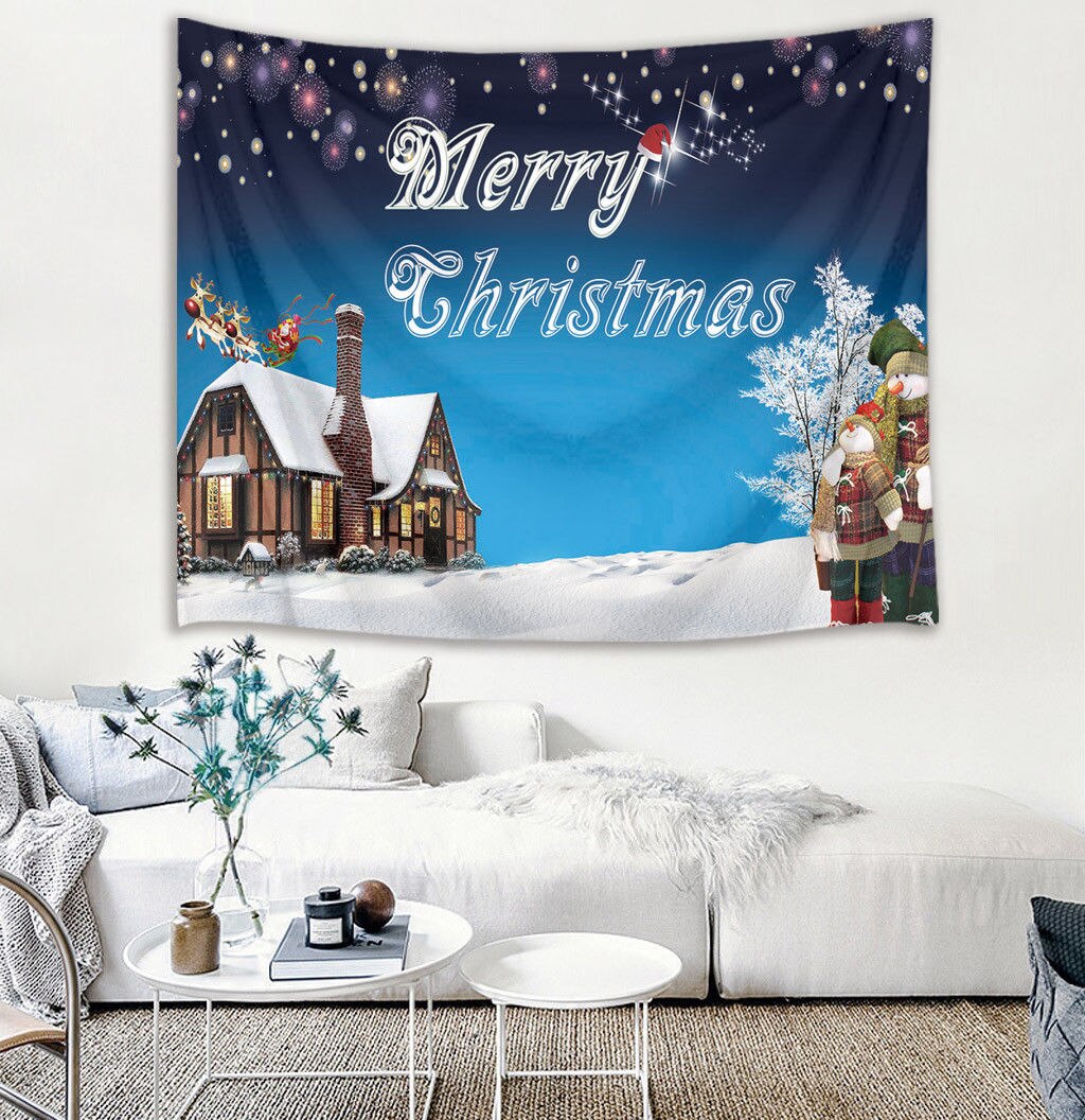 Happy Year Tapestry Merry Christmas Wall Art Hanging Home Decor