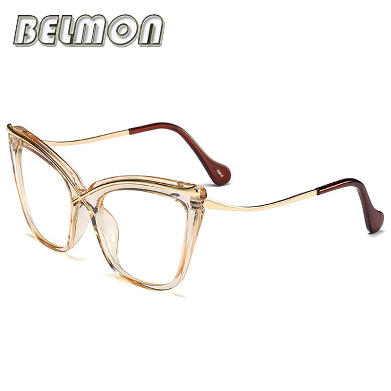 Belrayon óculos de olho de gato, armação feminina para óculos de computador, armação de óculos para miopia, lentes transparentes feminina rs262