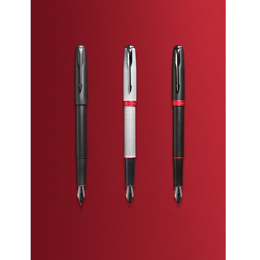 Jinhao [Defiant] Fountain Pen, Red Black Color Copper Barrel, Arrow Clip, Fine Nib, Luxury Business signature School F488