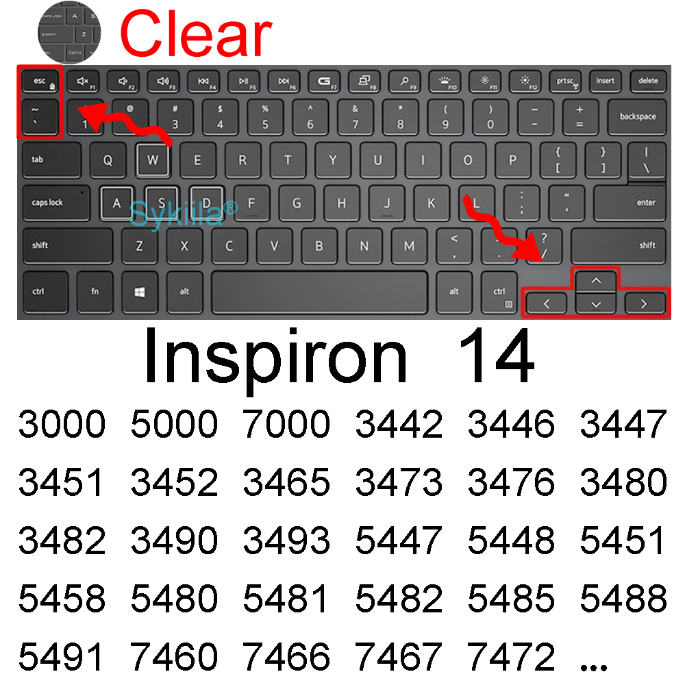 Housse de protection pour clavier Dell Inspiron 13, 14, 5482, 5485, 5488, 5491, 7368, 7372, 7373, 7375, 7378, 7380, 7386, 7466: Clear 2014-2019