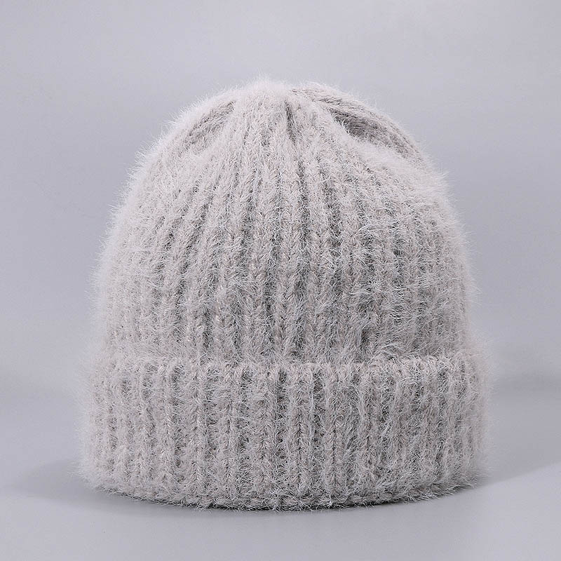 Konijnenbont Muts - Winter Warme Gebreide Dikke Muts voor Dames Heren - Casual Effen Stijl - 55-60cm Hoofdomtrek: C