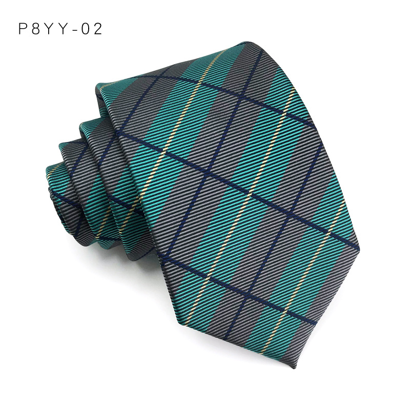 Corbata de lujo de 8CM para hombre, corbatas a cuadros a rayas de Color verde para hombre, corbata tejida Jacquard, accesorios formales para de negocios: Negro