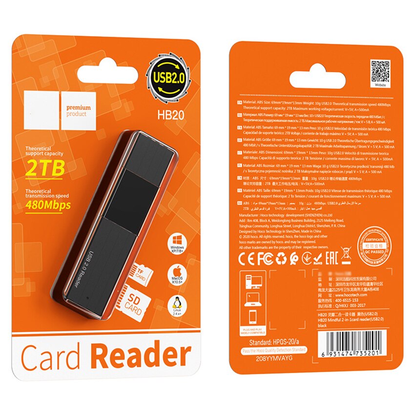 2 In 1 Sd Card Reader Usb 2.0 Geheugenkaartlezer Otg Card Adapter Voor Sd Micro Sd Sdhc Sdxc mmc-kaart Voor Computer Laptop