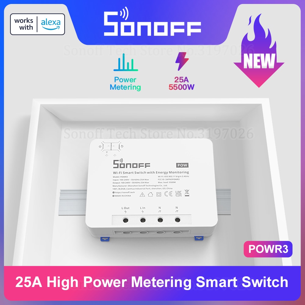 SONOFF – interrupteur intelligent POW R3 25A avec WiFi, mesure de puissance, Protection contre les surcharges, piste d&#39;économie d&#39;énergie sur eWeLink, commande vocale via Alexa