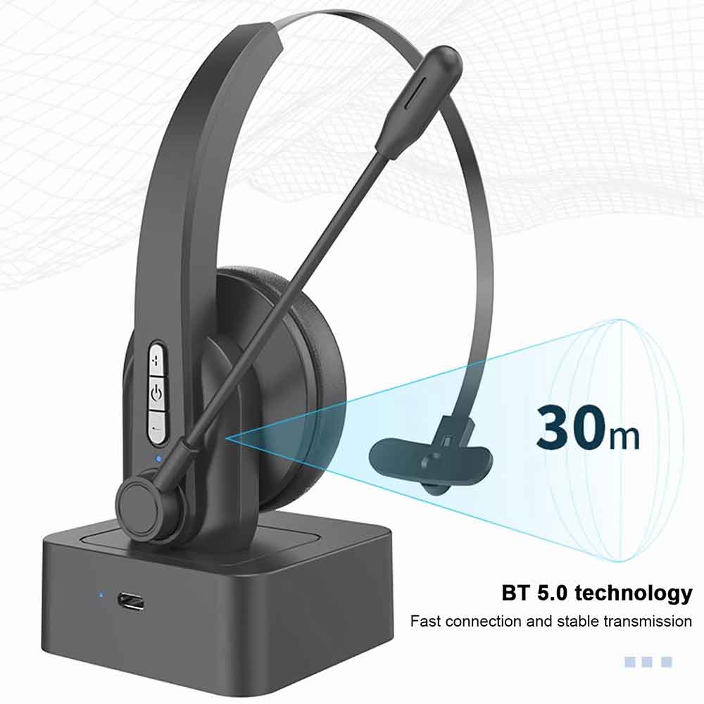 Mpow Bluetooth 5.0 Headphones with Charging Base &amp; Microphone Noise Cancelling Business Headset for Cell Phones PC Tablet Office