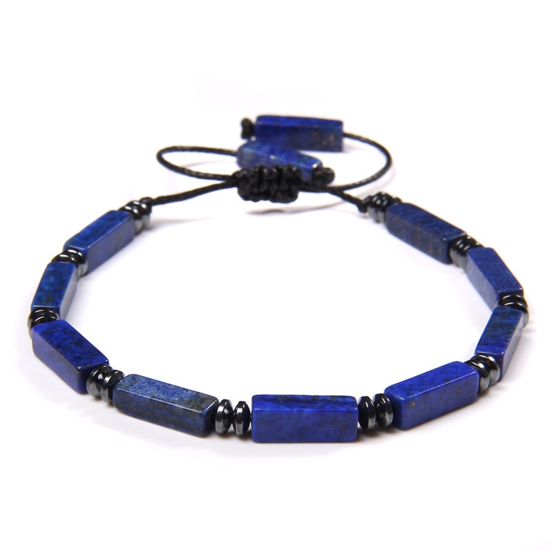 Rechthoek Lapis Lazuli Armbanden Mannen Hematiet Slice Bedelarmband Homme Zwart Touw Verstelbare Bangle Sieraden Vrouwen Pulsera