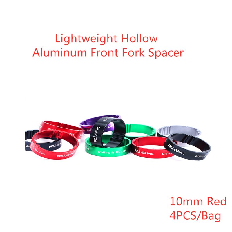 RISK-arandelas para horquilla de bicicleta, espaciadores para manillar, accesorio de ciclismo, ajuste de 5/10mm, aleación de aluminio: 4pcs-10MM Red