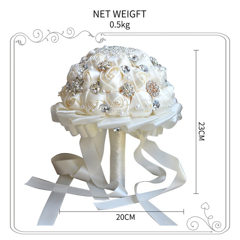 Wine and Champagne Rose Flowers Rhinestones Wedding Bouquet Handmade Flowers Bride Bouquet Accessories