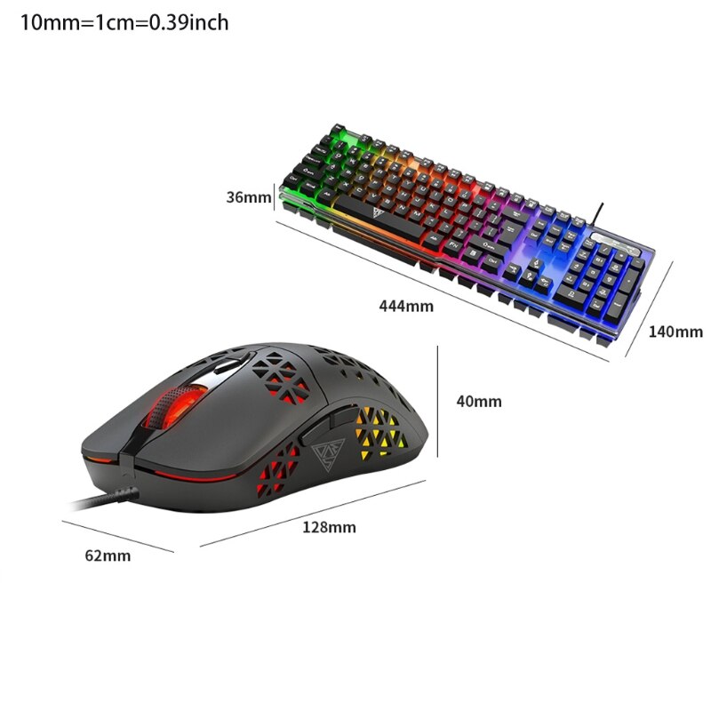 Wired Luminous Gaming Keyboard and Mouse Combo Mechanical Feel Rainbow Backlit B03C