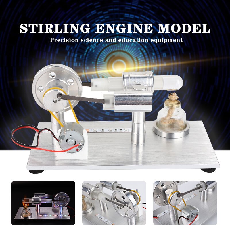 Stirling Engine Motor Air Engine Alloy Physical Model Science Air Perpetual Study Led Steampower Engine