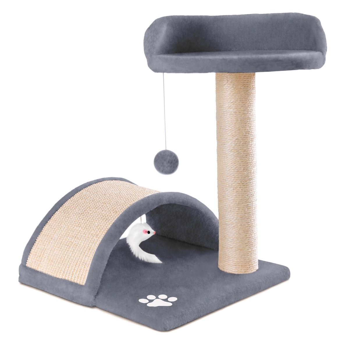 Rascador gato centro de juegos y descanso arbol gatos de 50cm de altura color negro blanco con poste rascadores de sisal natural