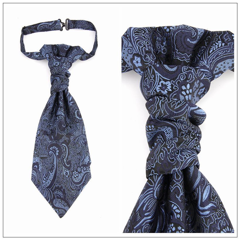 Mans bryllupskravat forbundet ascot slips til mænd satin afslappet paisley stripe ascots slips formel dragt vest slips hong kong knude: Flåde