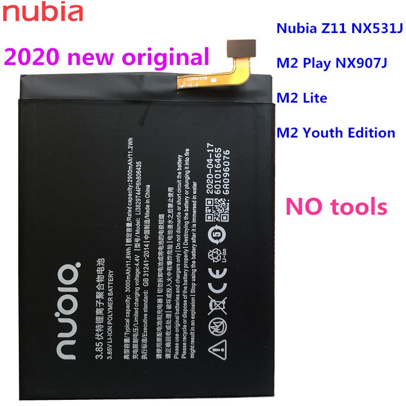 100% Original 3000mAh Li3829T44P6h806435 For ZTE Nubia Z11 NX531J / M2 Play NX907J / M2 Lite / M2 Youth Edition Battery: battery no tools