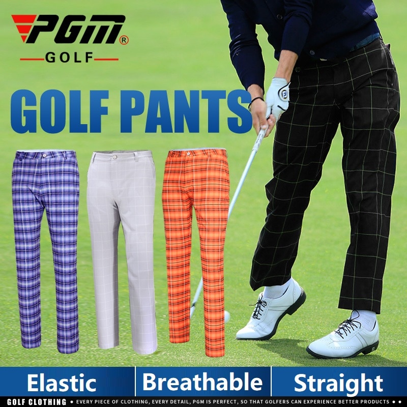 Pgm golfbyxor herr sommarrutiga elastiska byxor ultratunna slimmade sportbyxor rak golfdräkt som andas