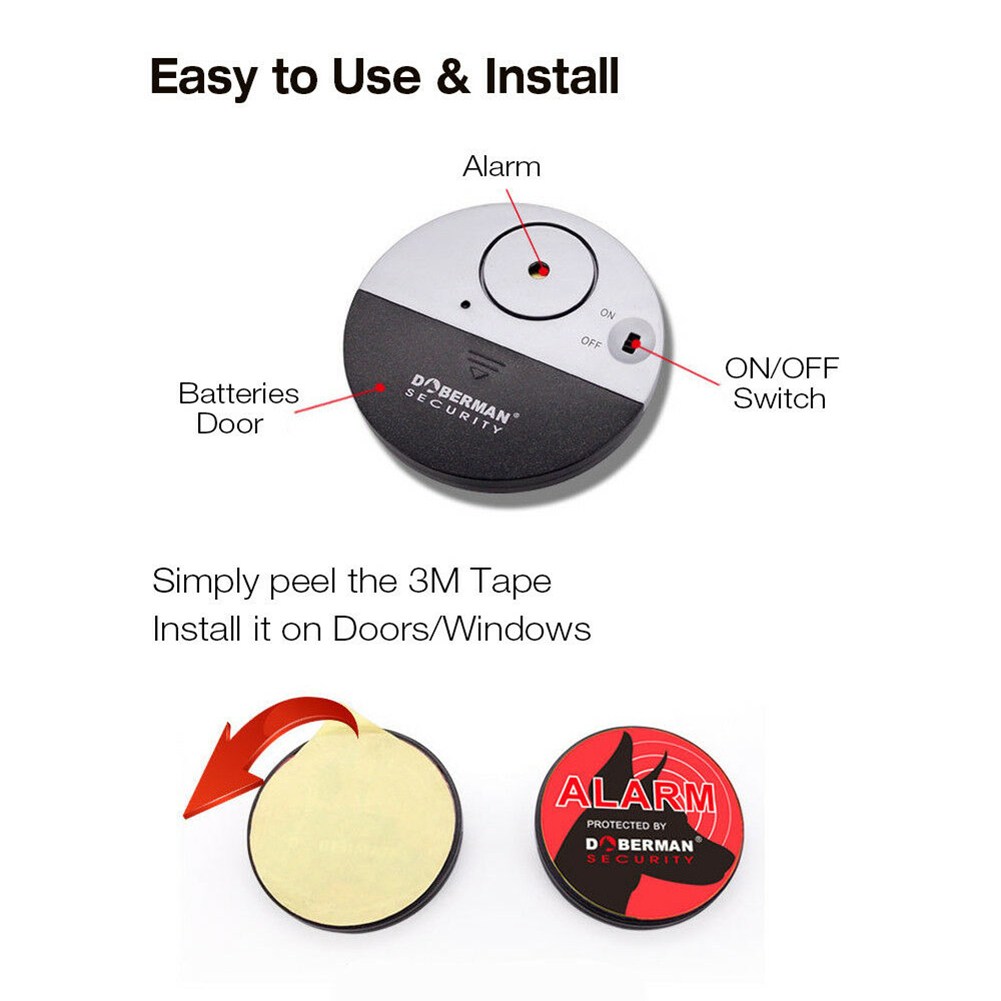 100dB Wireless Home Door & Window Alarm Vibration Alert Sensor Battery Operated Entry Burglar Security Sensor Alarm System