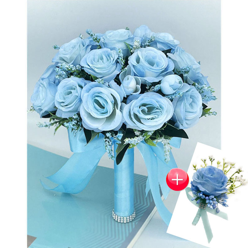 Ramo de novia, flores, accesorios de boda para dama de honor, rosas artificiales azules, ramos de novia, decoración de boda: green