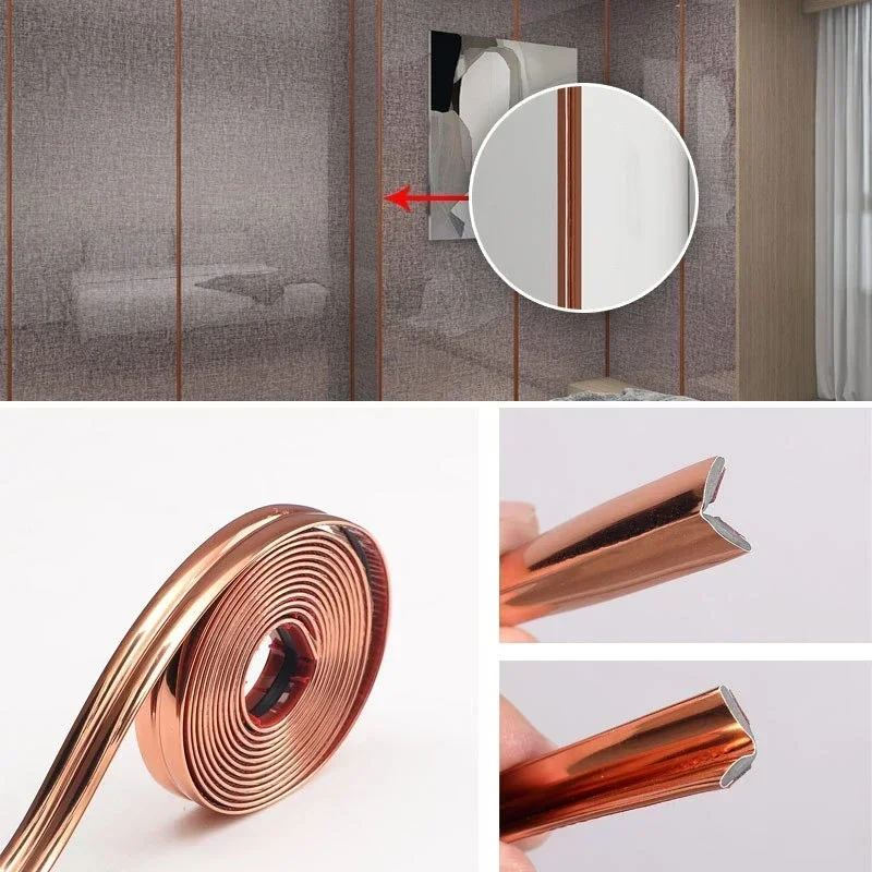 Cinta decorativa autoadhesiva de PVC para esquinas de pared, ideal para decoración del hogar, protege contra golpes en los bordes de los muebles: Champán / 50 metros