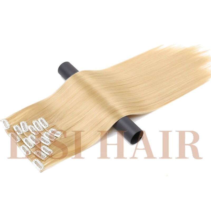 LISI HAIR 55cm Long 16 Clip in Hair Extension Straight Hairpiece Synthetic Hair For Women 140g High Temperature Fiber: 27