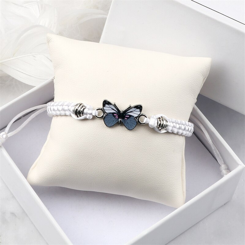 Grey Vlinder Hanger Armband Voor Vrouwen Handgemaakte Zwart Wit Touw Verstelbare Gevlochten Armbanden &amp; Bangles Fasion Meisjes Sieraden