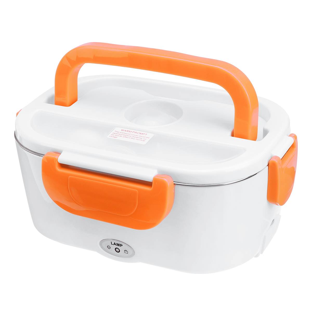 12V 110V 220V Electric Heated Lunch Box Food Warmer Container Thermostat Stainless Steel Rice Cooker Dinnerware Set For Car Home: US Plug Orange