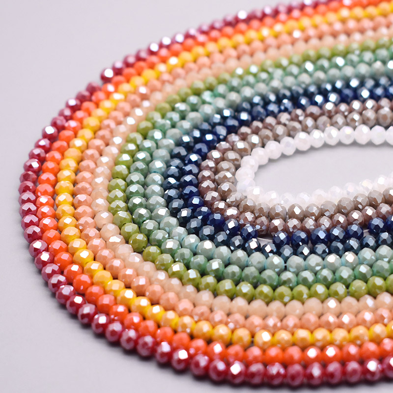 Shiny Color 4mm Rondelle Crystal Glass Beads Faceted Loose Spacer Glass Beads for Jewelry Making DIY Bracelet