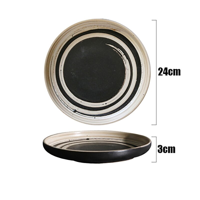 FANCITY-plato poco profundo, plato de cerámica para el hogar, plato de desayuno, dumplings plato para, plato de arroz frito: 1 L