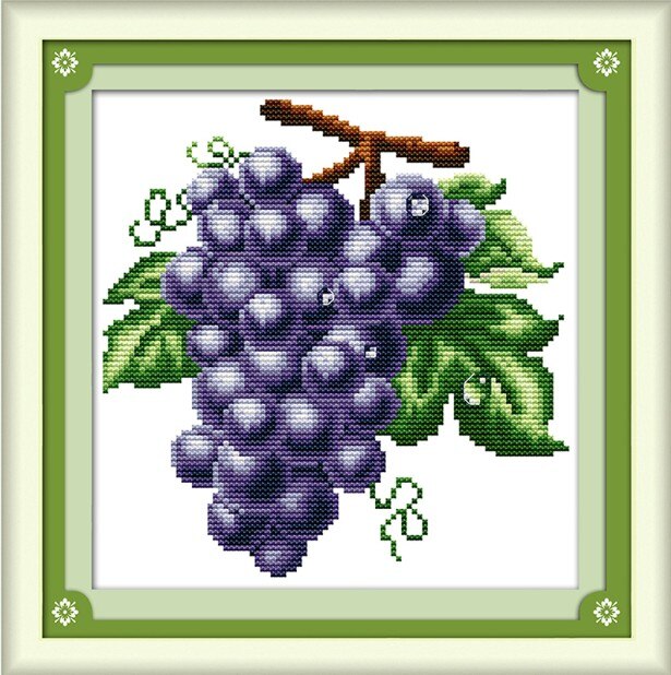 Water sinaasappels druif fruit kruissteek kit fruit nog count print DMC kleur 14ct 11ct borduurwerk DIY handgemaakte handwerken: grape / 14ct print canvas