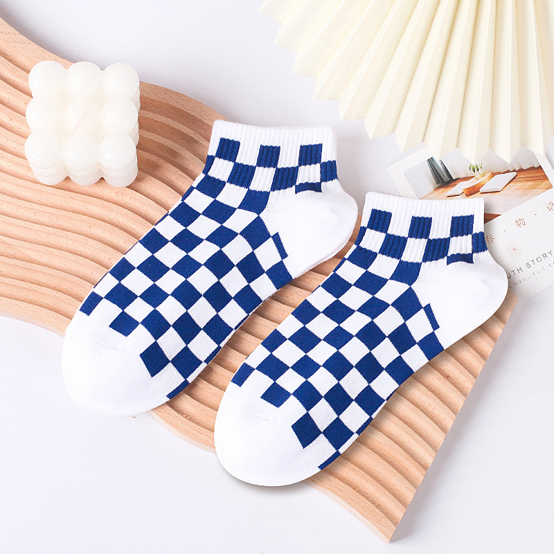 Calcetines tobilleros de algodón estilo Harajuku para mujer, medias cortas con cuadros geométricos, de estilo Hip Hop, para chica