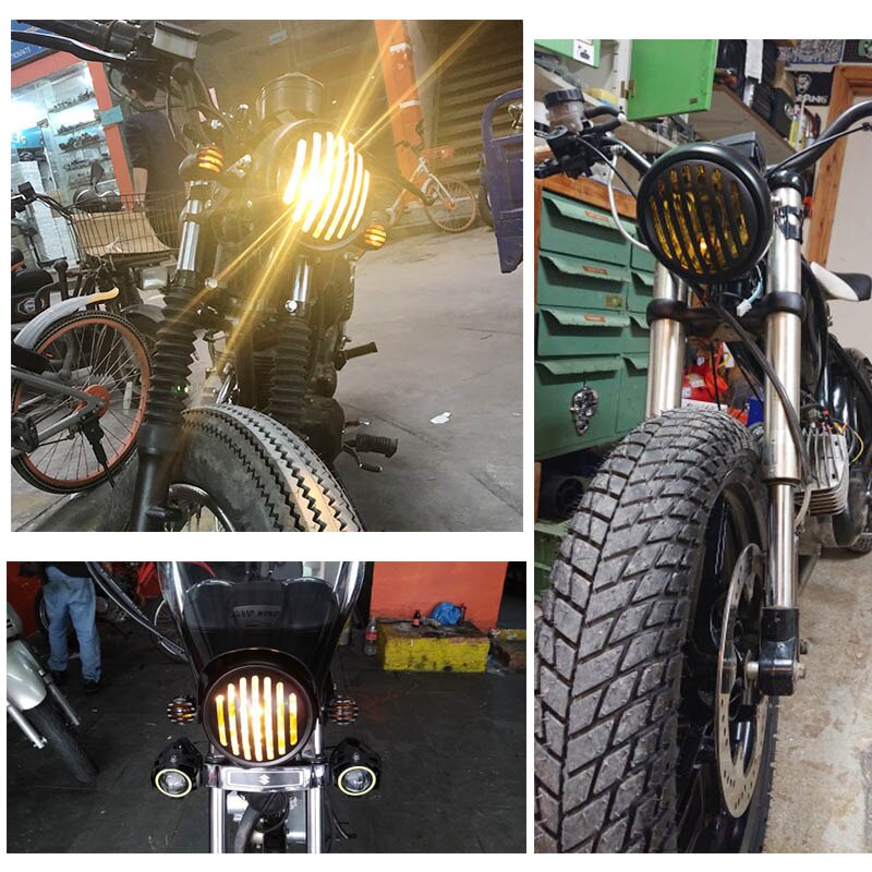 Phare LED rond avec supports pour motos, pour Chopper/Bobber/Cafe Racer/vélos de tourisme, 12V