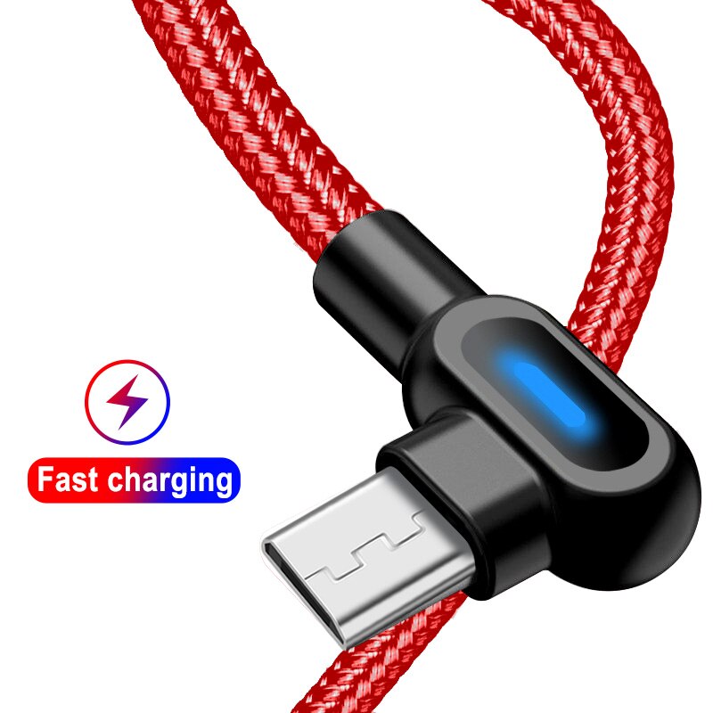 Fast Charging Wire USB Micro Mobile Phone Cable Nylon Weave 90 Degree Data Cables With For Android Xiaomi Samsung Vivo 1M 2M