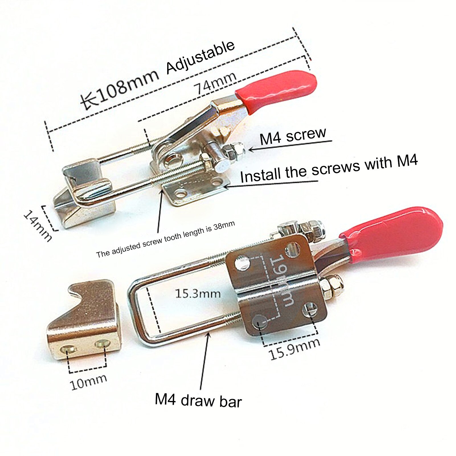 GH-40323-SS Stainless Steel Adjustable Locking Clasp Quick-Release Toggle Clamp Pull Action Latch Hand 163kg Woodworking Tool