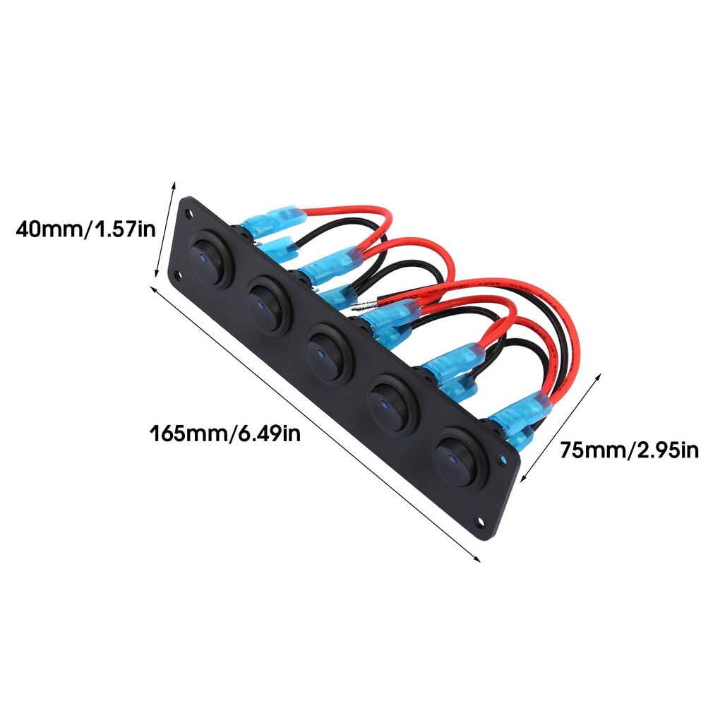 5 Gang Car Rocker Switch Panel 12V Outlet Combination Waterproof for Car Marine Ship LED Toggle Rocker Switch Panel