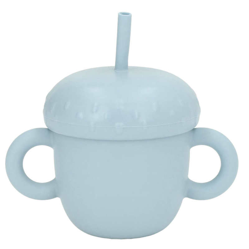 Silicone Training Cup Kids Learning Cup Spill Proof with Double Handles Lid for Drinking: Gray blue