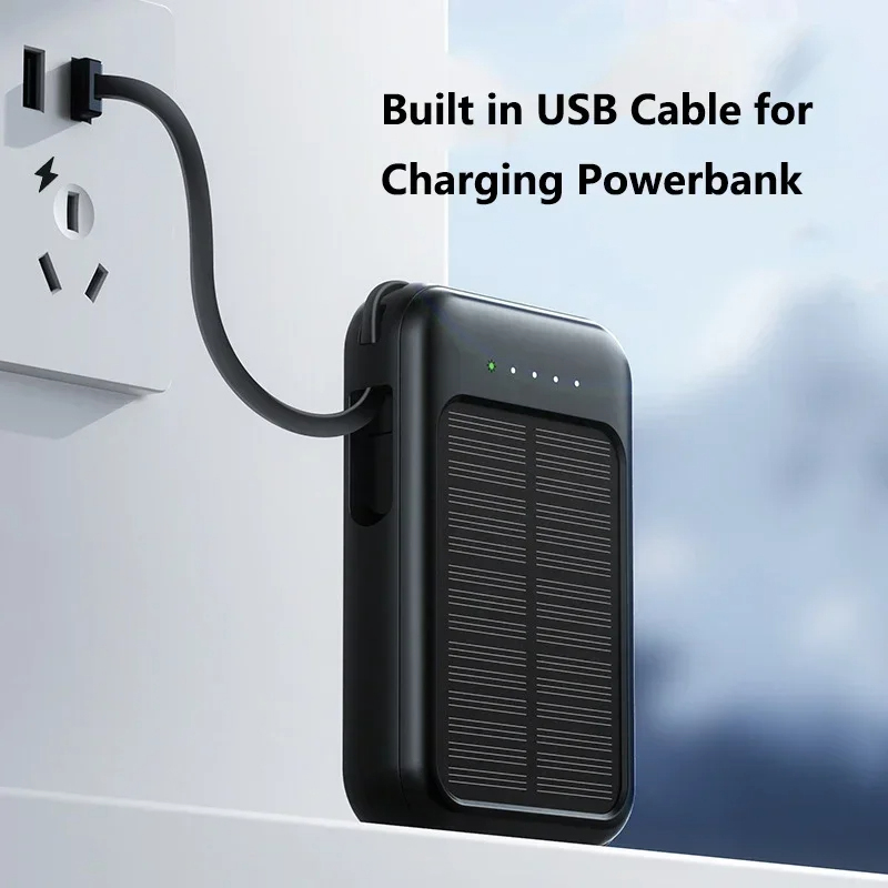 Banco de energía Solar de 50000mah con 4 Cables de carga luces LED batería externa portátil suministro de emergencia para todos los teléfonos móviles