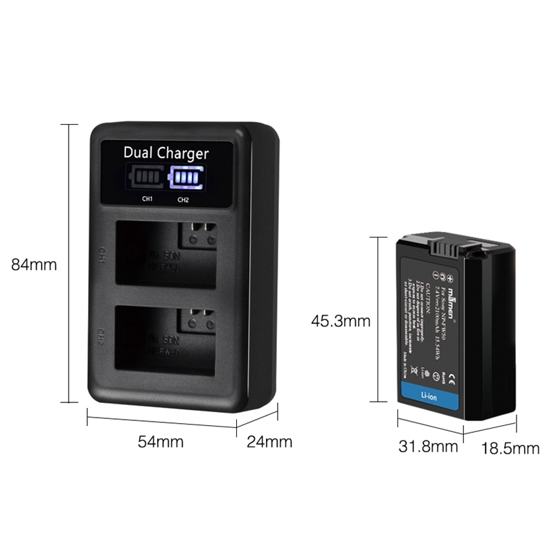 ABHU-Mamen 3Stck NP-FW50 NP FW50 NPFW50 Digital Kamera Batterie 2100MAh + LCD Dual Ladegerät für Sony NEX-3 A7R A6500 A6300 A6000 A5