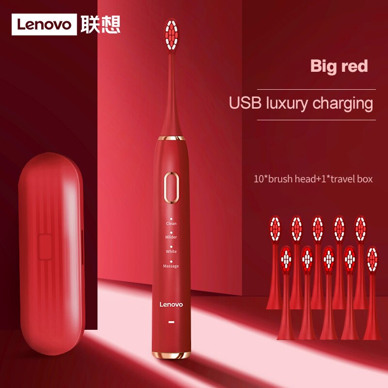 Sonic Toothbrush IPX7 Waterproof 5 Mode 45000 Minute Sterilization Protect Teeth Lenovo Electric Toothbrush: Red package 3
