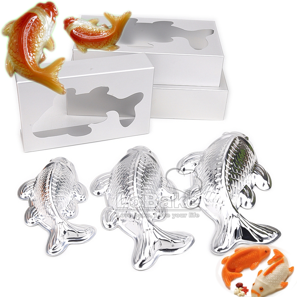 Reiskuchenform aus aluminiumlegierung in karpfenform, 3 größen, mit ständer, inklusive gestell, für chinesische desserts zum selberbacken