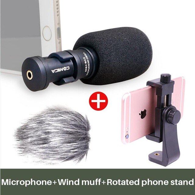 Comica CVM-VS08 Mobile Phone Microphone Video Mic For iPhone Samsung Smartphone with Wind Muff Rotated Phone Stand: Red