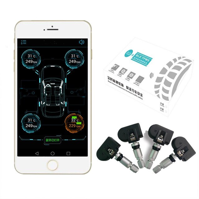 Smart Car TPMS Bluetooth 4.0 Tyre Tire Pressure Monitoring System APP Display 4 Internal/External Sensors Support Android IOS: 4 Internal sensor