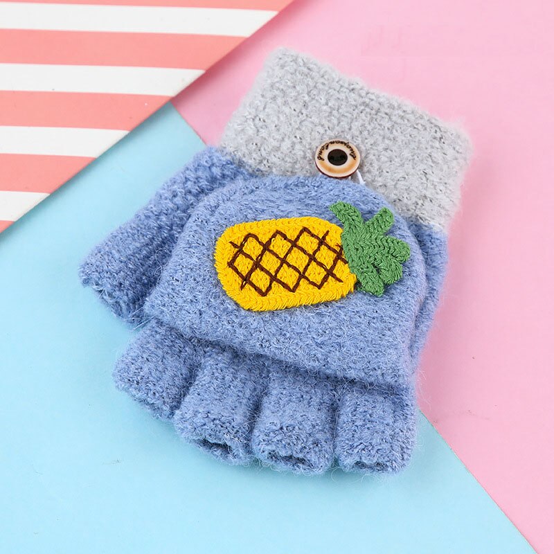 Los niños guantes sin dedos para niña lindo Niño de dibujos animados de invierno cálido bebé de lana guantes niños al aire libre manopla de mitad de dedo: purple