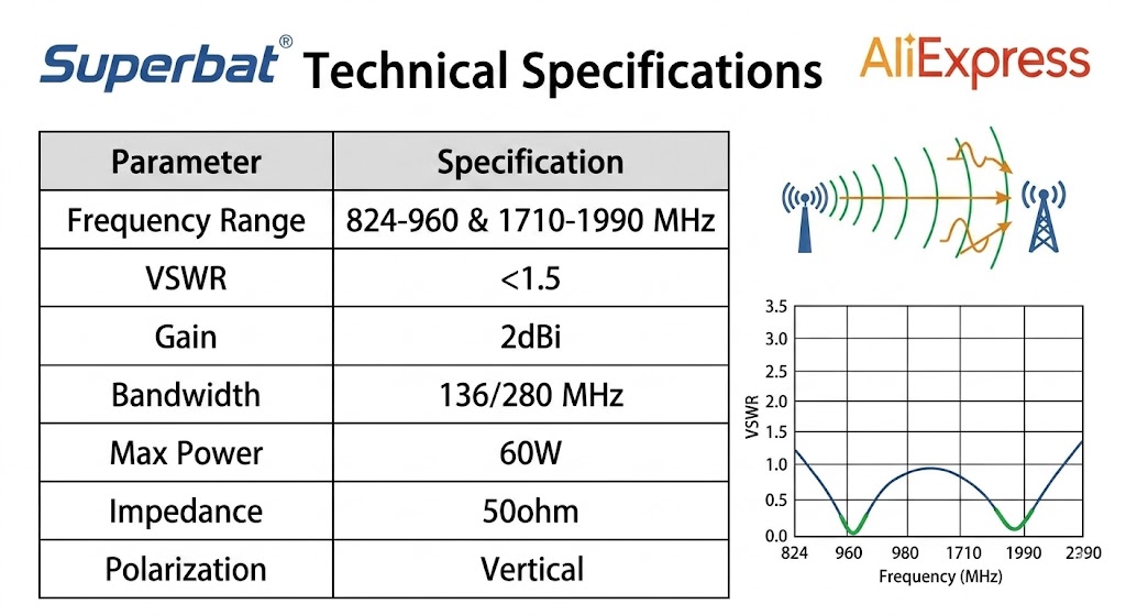 Superbat 2dbi 824-960Mhz 1710-1990Mhz GSM/UMTS/HSPA/CDMA Antena Fakra D Jack Conector RG174 3M Cabo
