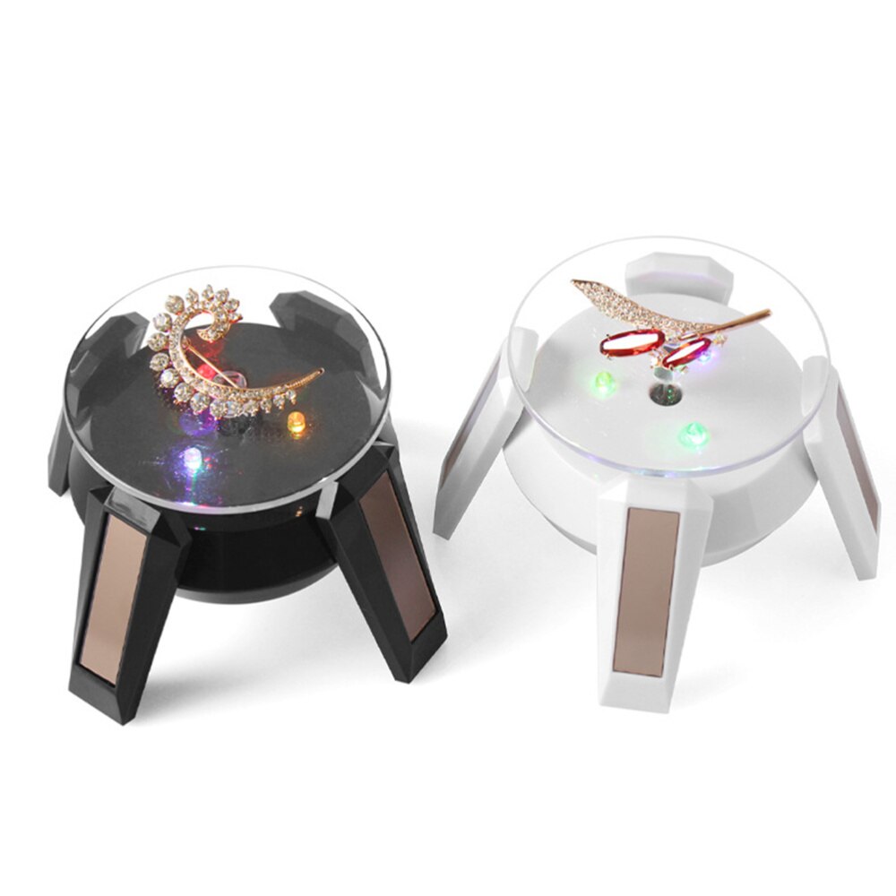 Solar Powered Display Stand Turntable Display Stand Rotating Table Jewelry Stand Battery Included(Random Color)