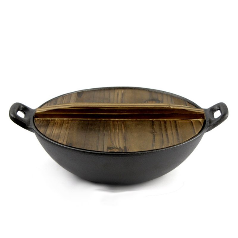 Enkele Kleine Wok 24Cm Handgemaakte Gietijzeren Pot Koekenpan Non-stick Oude Ijzeren Pot