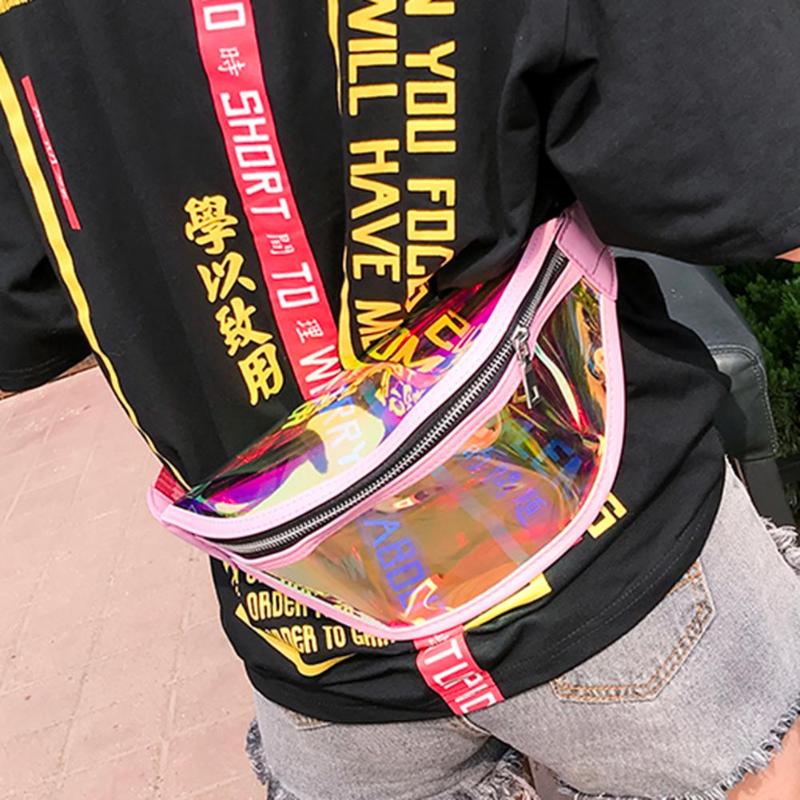 PVC Olografico del Pacchetto di fanny laser Marsupi Delle Donne di Spalla della Chiusura Lampo Borse Breve Viaggio Messaggeri Borsa Petto