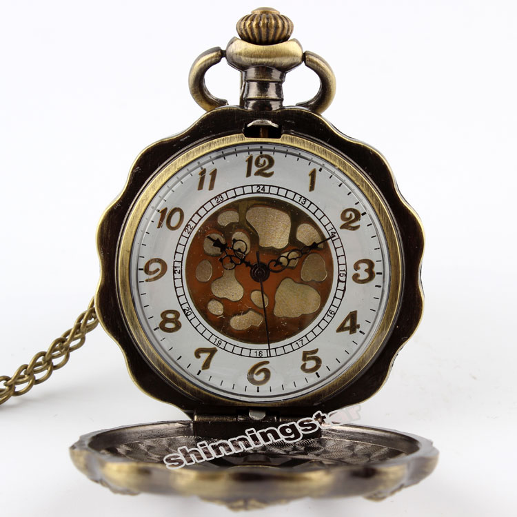 Vintage brons solros helstål steampunk fickur ihåligt analogt skelett herr fickur för dam  p50