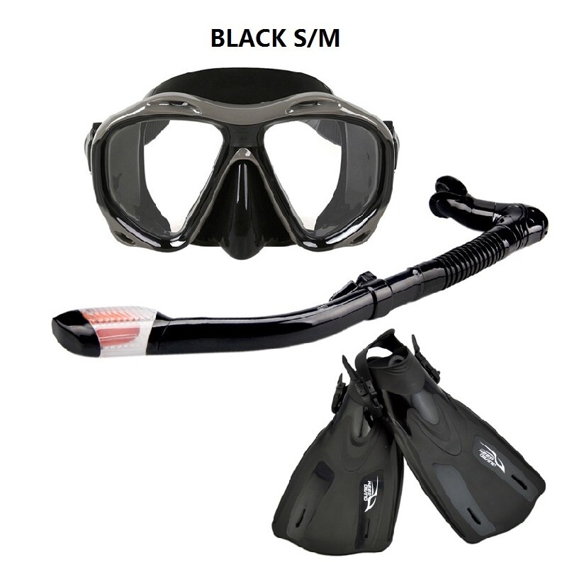 Snorkelen snorkelen duiken scuba zwemuitrusting siliconen duikmasker uitrusting + ademhalingsbuis + zwemvliezen