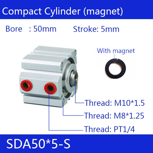 SDA50 * 5-S 50mm Boring 5mm Slag Compact Air Cilinders SDA50X5-S Dual Actie Air Pneumatische Cilinder