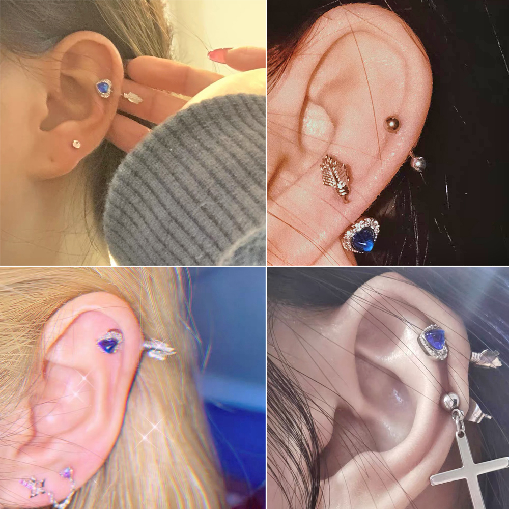 1PC Stainless Steel Multicolor Cz Tragus Cartilage Earrings Crystal Feather Ear Helix Tragus Earrings Lobe Piercing Jewelry 20G