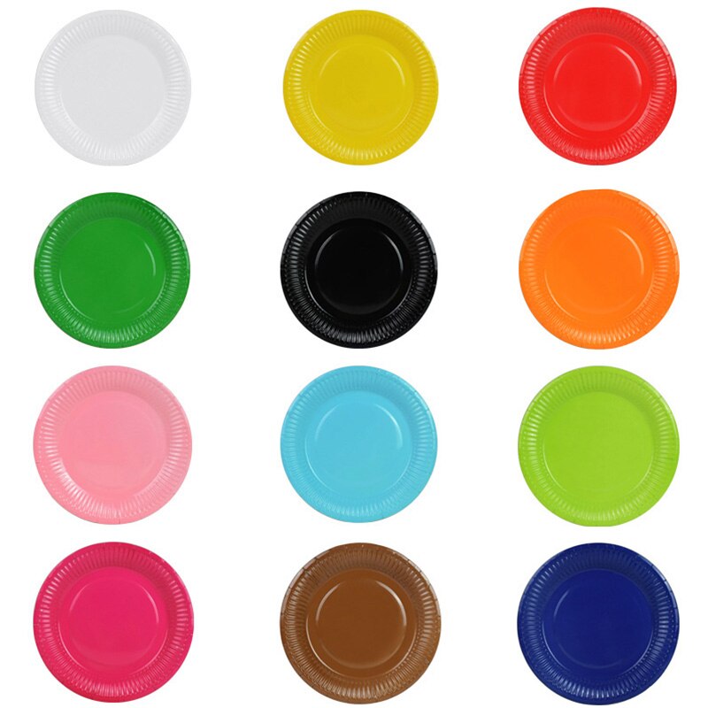 Vajilla desechable de colores, plato de papel para suministros de feliz cumpleaños de boda, bandeja para pastel de Baby Shower, plato desechable, 10 Uds.