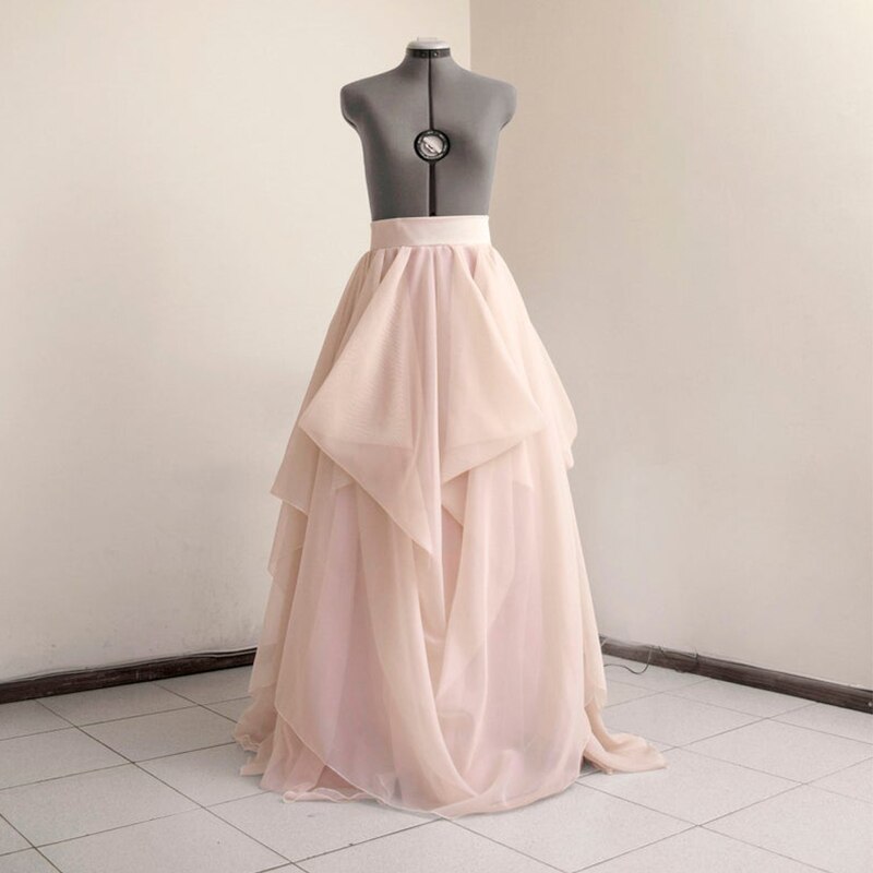 Jupe de mariage longue plissée, drapée et séparée, couleur chair, Blush, tenue de cérémonie faite à la main,
